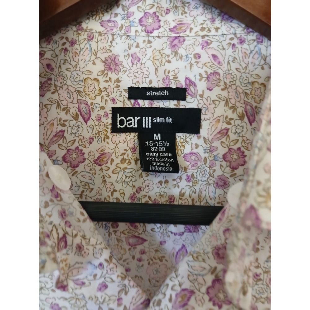 Bar lll Men's Floral Slim Fit Stretch Button Up Shirt Size M 15-15.5 32-33 #477C - Picture 11 of 11
